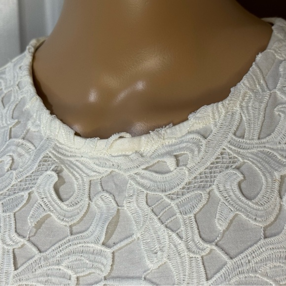 Zara White Sheath Lace Midi Dress with Flutter Sleeves sz small - Picture 4 of 9